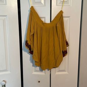 Yellow off the shoulder top with roses